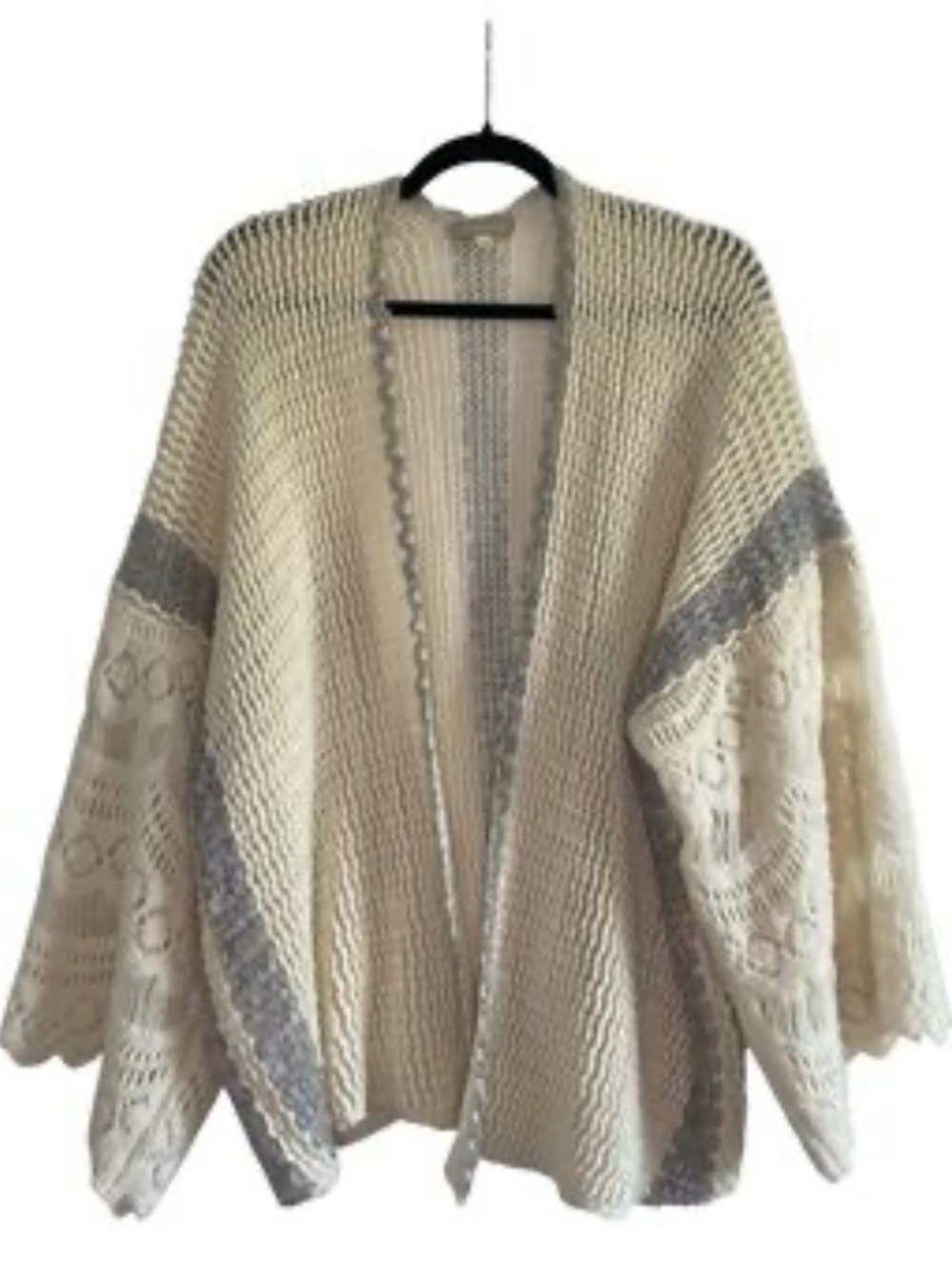 Anthropologie Ivory Open-Knit Cardigan with Gray Accents
